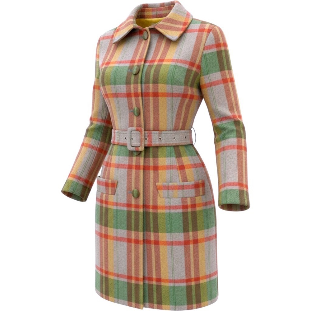 Rouge Pin Wool Blend Plaid Coat Womens M Belted Retro Green Orange